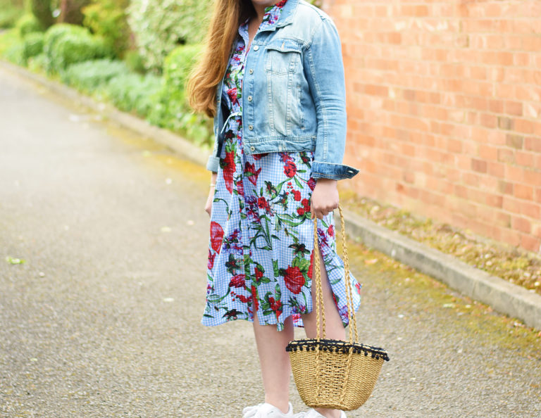 Zara Floral Print Gingham Tunic Dress With Trainers Jacquardflower