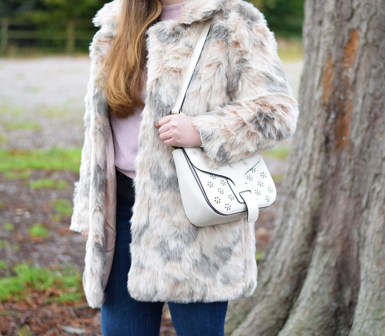 Pastel Pink Beige And Grey Faux Fur Coat Jacquardflower