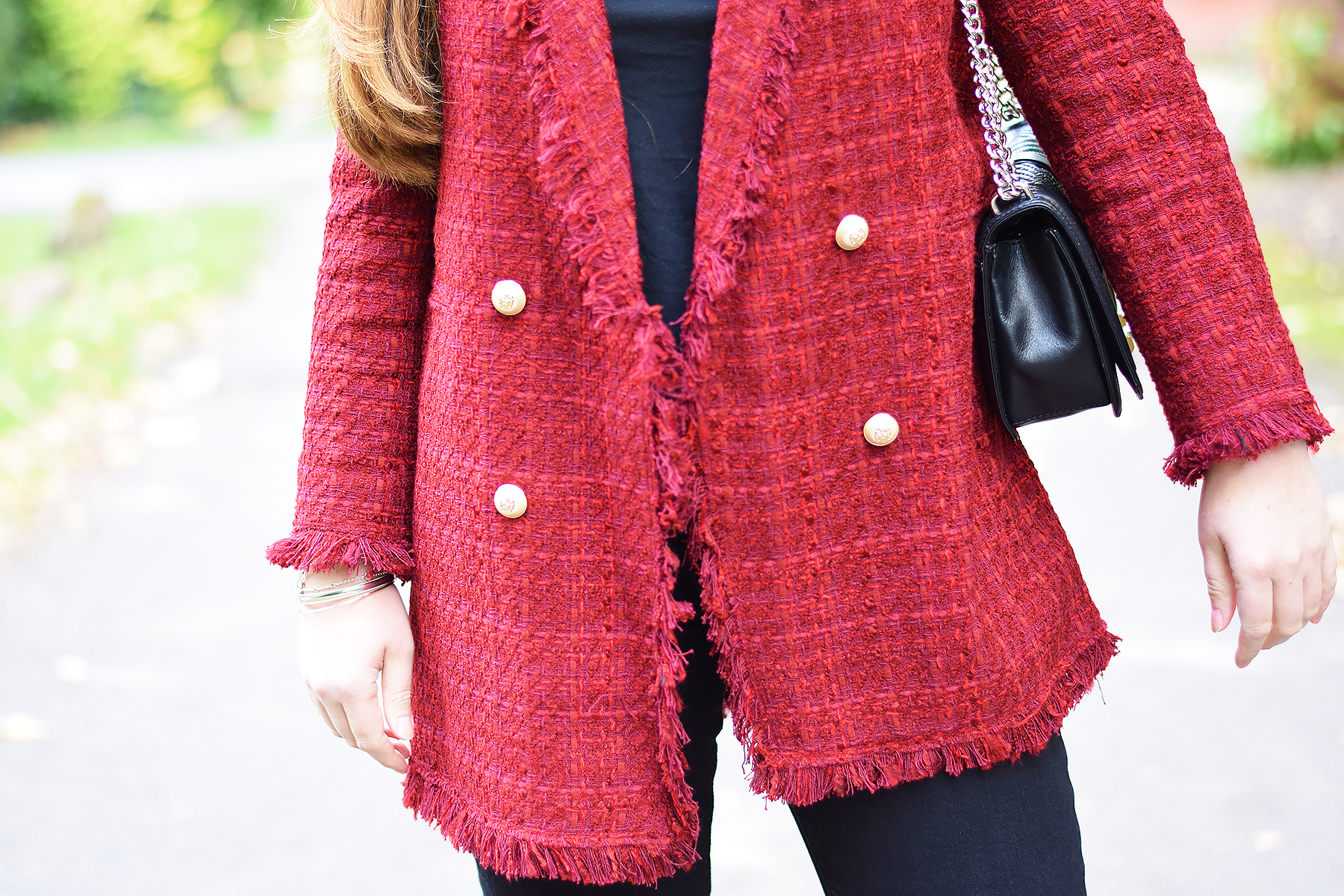 zara red tweed coat