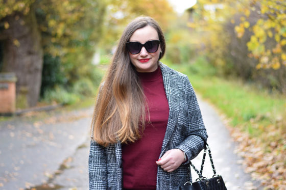 Checked Blazer with Burgundy Jumper Outfit – JacquardFlower