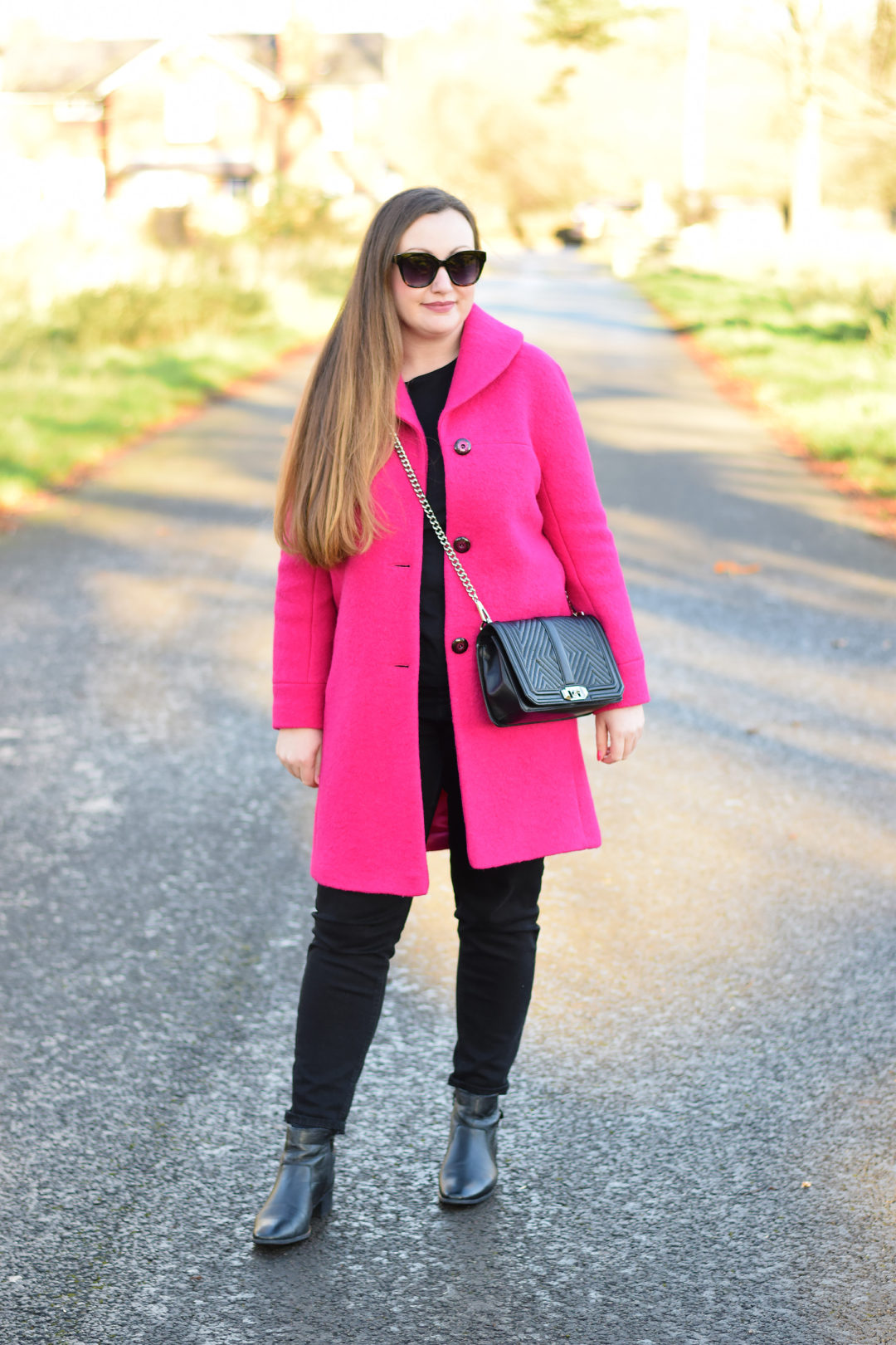 Pink Coat With All Black Outfit – JacquardFlower