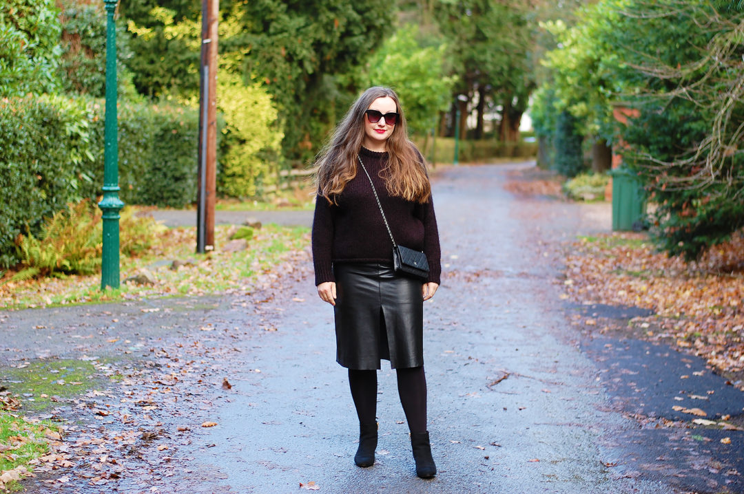 Black Leather Midi Skirt Outfit – JacquardFlower