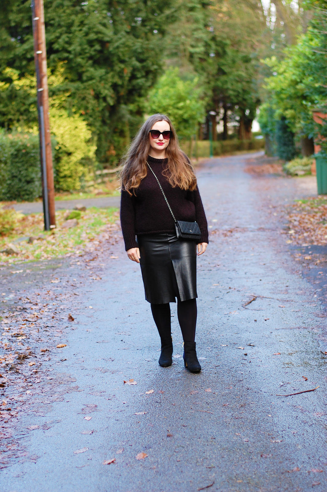 Black Leather Midi Skirt Outfit – JacquardFlower