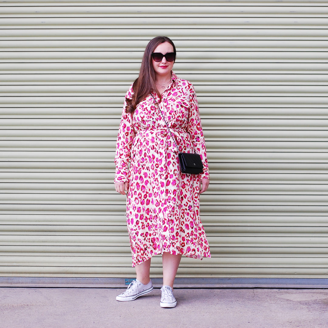 Pink Animal Print Shirt Dress Outfit JacquardFlower