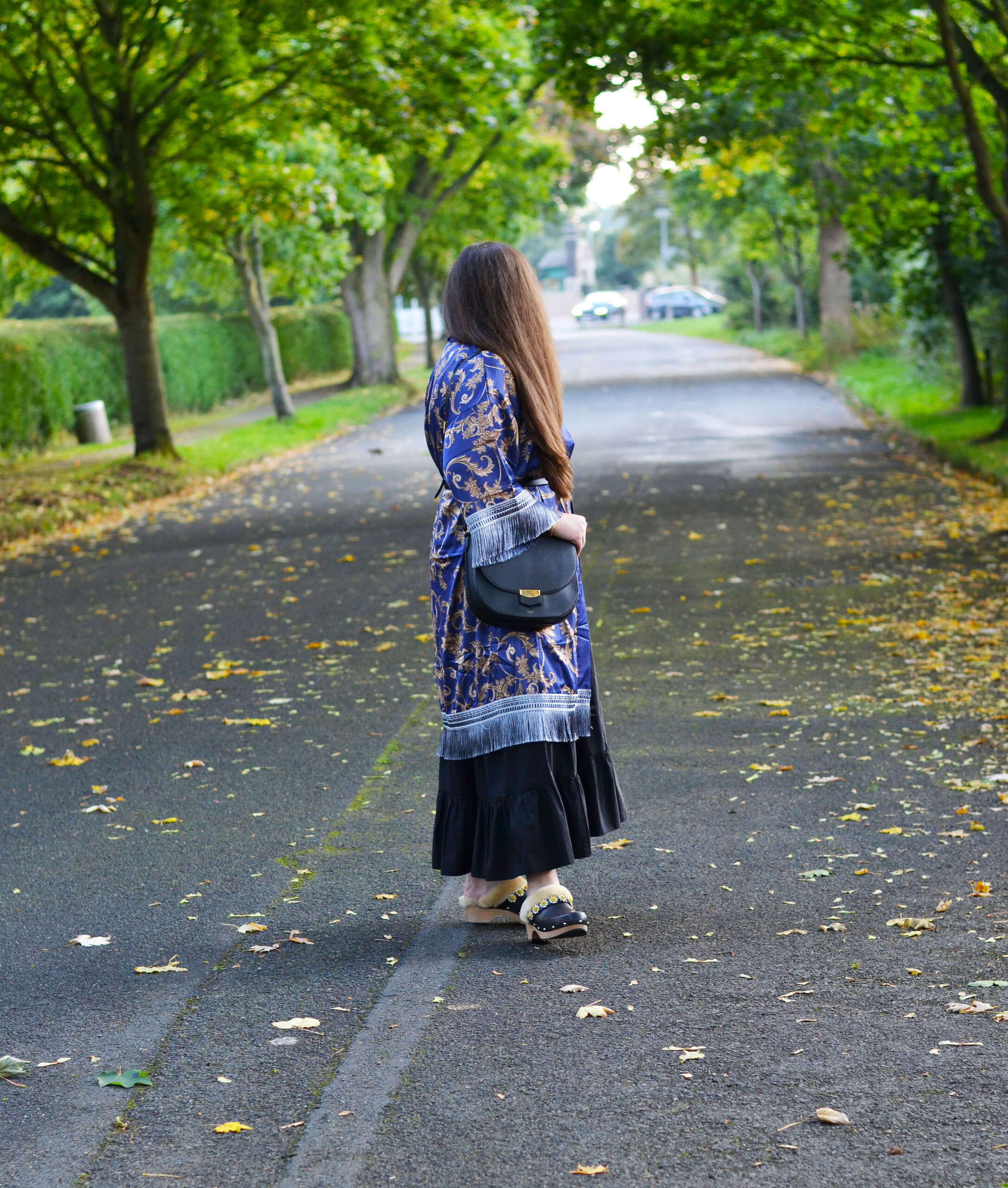 Ulivary Fringed Blue Kimono Robe Outfit